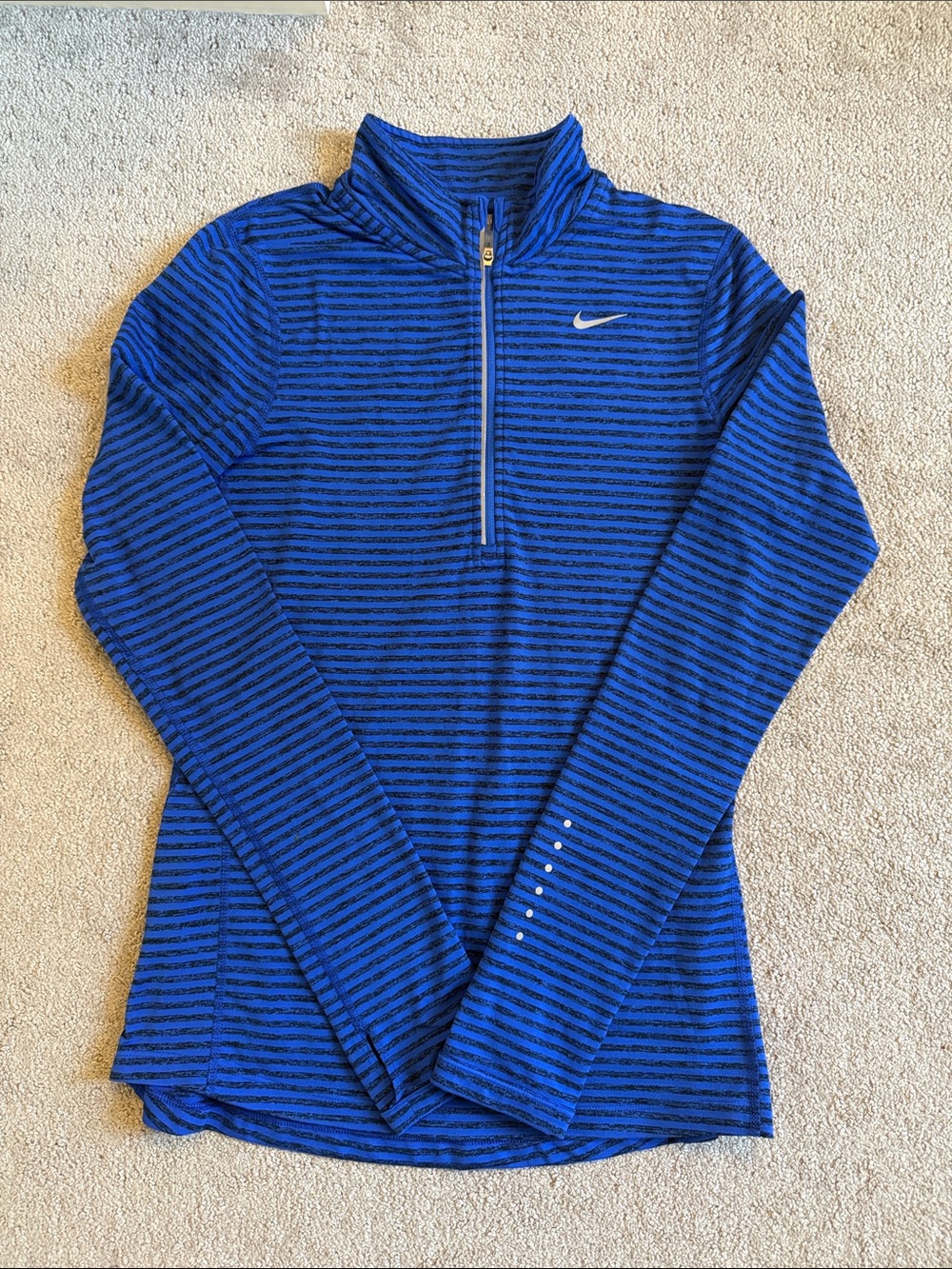 Nike Dri- Fit Women's Royal Blue and Black Striped Half-Zip Pullover